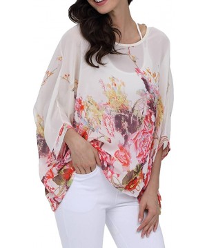 Women's Chiffon Caftan Poncho Tunic Top Cover up Batwing Blouse - Z-4291 - CF18DYOE43I $18.59-Cover-Ups