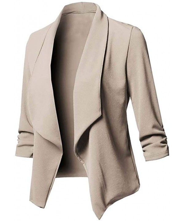 Womens Blazers Jackets Long Sleeve Plus Size Pure Color Casual Cardigans Simple Business Attire Coats Vests Tuxedo - khaki - ...