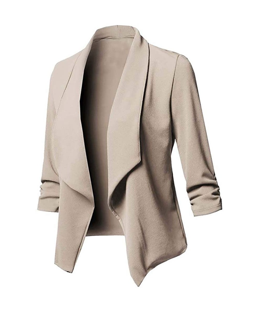 Womens Blazers Jackets Long Sleeve Plus Size Pure Color Casual Cardigans Simple Business Attire Coats Vests Tuxedo - khaki - ...