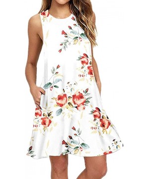 Women Summer Casual Sleeveless Printed Swing Mini Dress Sundress with Pocket - White - C218SQ6DQSW $10.14-Racing