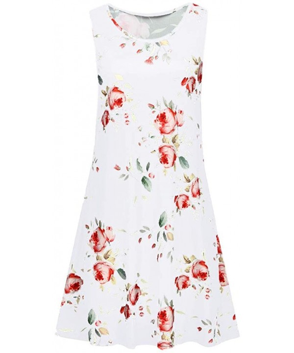 Women Summer Casual Sleeveless Printed Swing Mini Dress Sundress with Pocket - White - C218SQ6DQSW $10.14-Racing