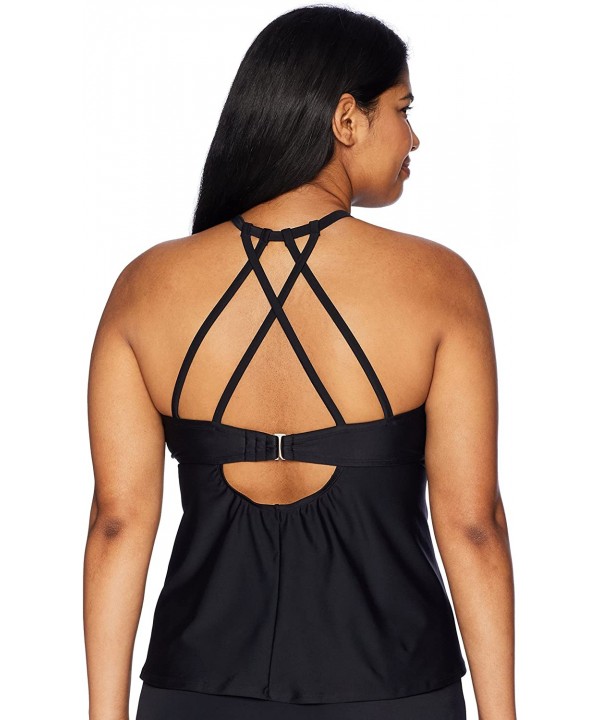 Women's Swimwear Highneck Halter Tankini Top with Strappy Back - Tidal Wave - CK18C0LGN4Y $9.39-Sets