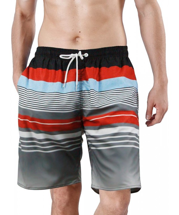 Men's Quick Dry Swim Trunks Bathing Suit Striped Shorts with Pockets - Red - CB18YYAM7CU $15.63-Trunks