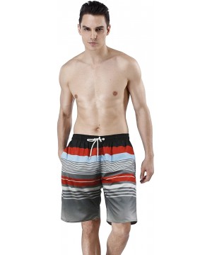 Men's Quick Dry Swim Trunks Bathing Suit Striped Shorts with Pockets - Red - CB18YYAM7CU $15.63-Trunks