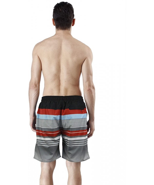 Men's Quick Dry Swim Trunks Bathing Suit Striped Shorts with Pockets - Red - CB18YYAM7CU $15.63-Trunks