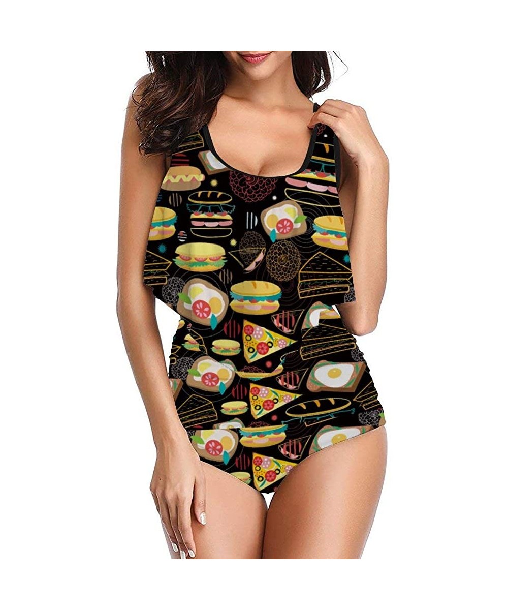 Sausage Burger Hot One-Piece Party Push Up Rash Guard Wrap Trim Bottom&Bra for Womens - Style1 - CU19DCA0M8S $22.45-Rash Guards