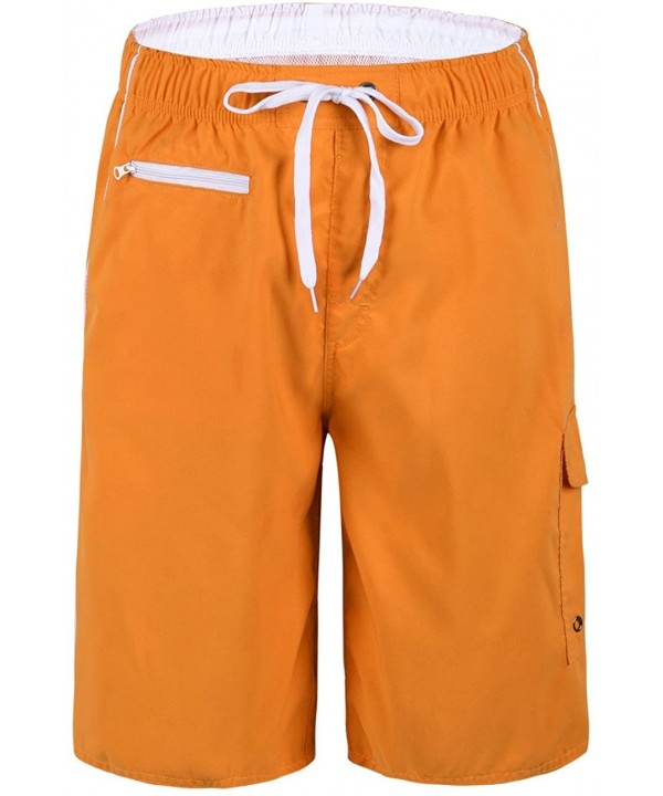 Men's Beachwear Swim Trunks Quick Dry Zipper Pockets with Lining - Orange(white Straps) - C6185NZZX6O $17.35-Trunks