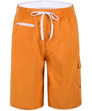 Men's Beachwear Swim Trunks Quick Dry Zipper Pockets with Lining - Orange(white Straps) - C6185NZZX6O $17.35-Trunks