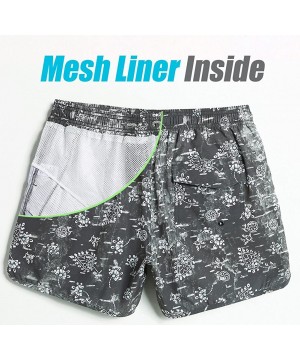 Mens Boys 80s 90s Vintage 4 Way Stretch Swim Trunks with Mesh Lining Quick Dry Swim Suits Board Shorts - Grey-54181 - CG18EI5...