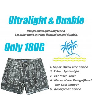 Mens Boys 80s 90s Vintage 4 Way Stretch Swim Trunks with Mesh Lining Quick Dry Swim Suits Board Shorts - Grey-54181 - CG18EI5...