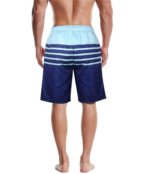 Mens Short Swim Trunks Striped Quick Dry Sports Beach Surfing Board Shorts - Blue - C919606NESO $16.28-Board Shorts