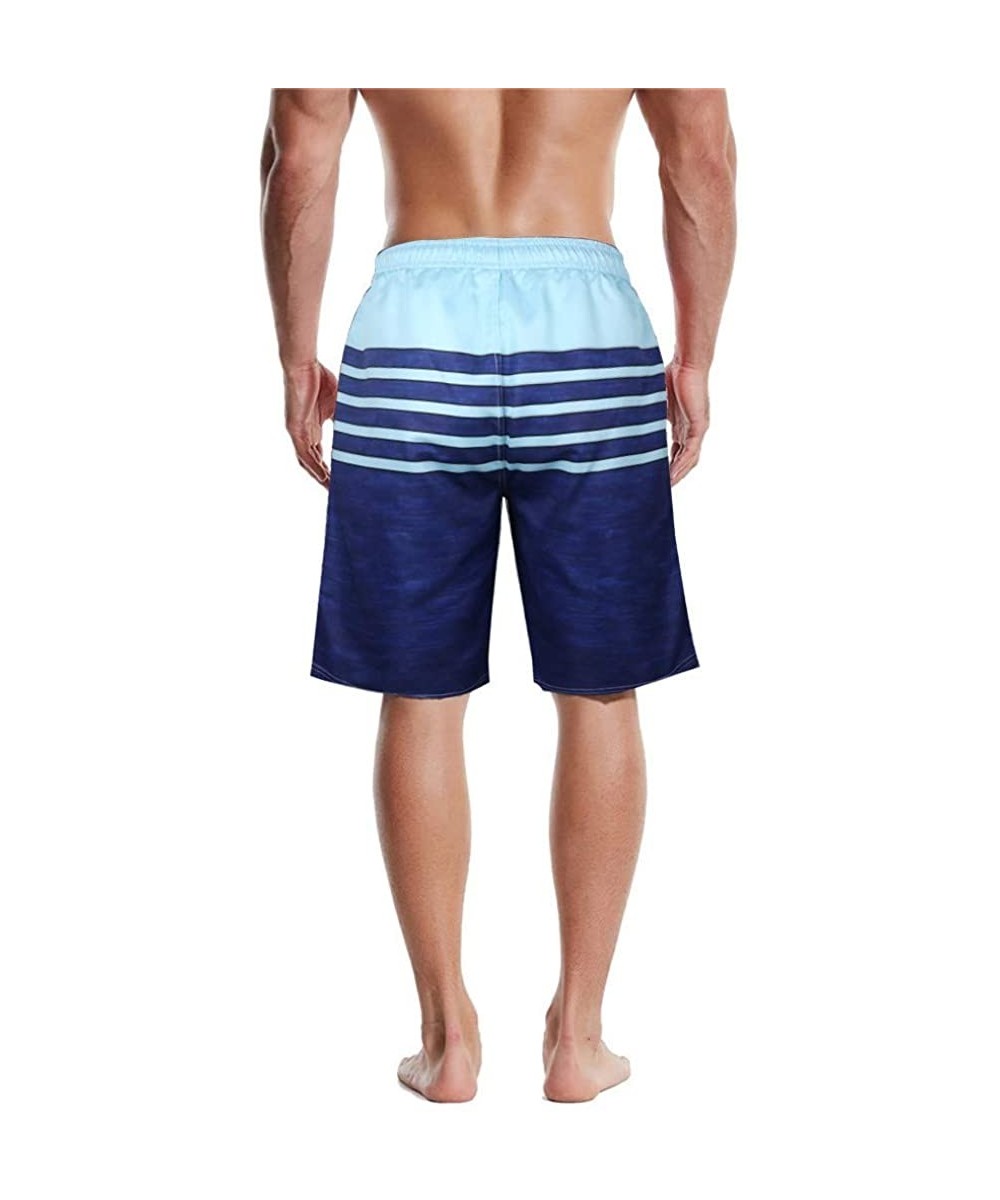 Mens Short Swim Trunks Striped Quick Dry Sports Beach Surfing Board Shorts - Blue - C919606NESO $16.28-Board Shorts