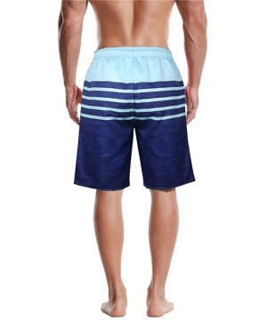 Mens Short Swim Trunks Striped Quick Dry Sports Beach Surfing Board Shorts - Blue - C919606NESO $16.28-Board Shorts