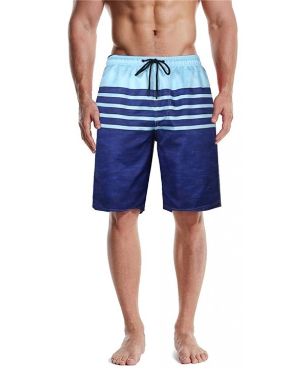 Mens Short Swim Trunks Striped Quick Dry Sports Beach Surfing Board Shorts - Blue - C919606NESO $16.28-Board Shorts