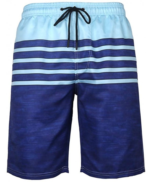 Mens Short Swim Trunks Striped Quick Dry Sports Beach Surfing Board Shorts - Blue - C919606NESO $16.28-Board Shorts