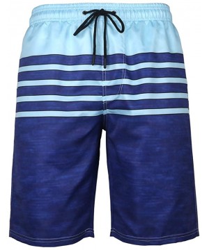 Mens Short Swim Trunks Striped Quick Dry Sports Beach Surfing Board Shorts - Blue - C919606NESO $16.28-Board Shorts