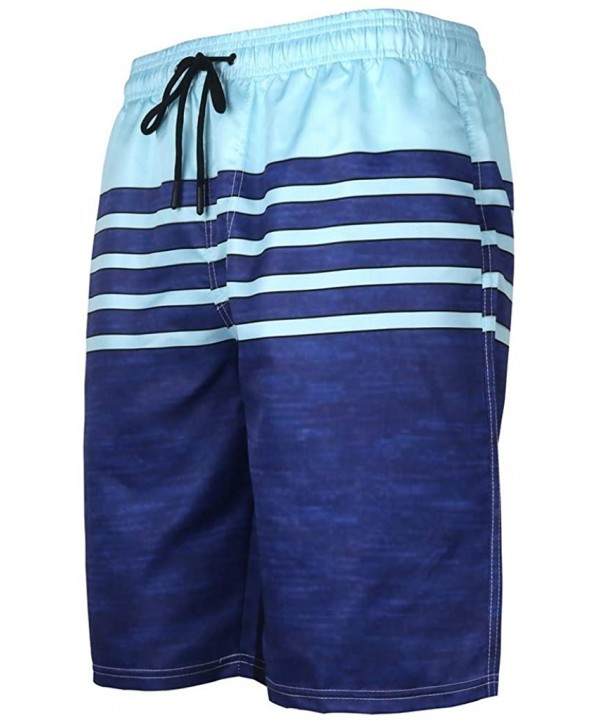 Mens Short Swim Trunks Striped Quick Dry Sports Beach Surfing Board Shorts - Blue - C919606NESO $16.28-Board Shorts