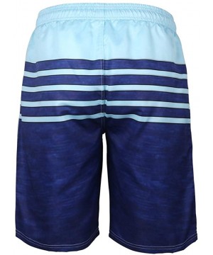 Mens Short Swim Trunks Striped Quick Dry Sports Beach Surfing Board Shorts - Blue - C919606NESO $16.28-Board Shorts