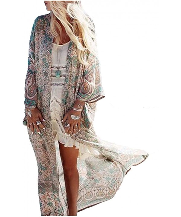 Womens Bikini Cover Ups Beach Casual Dress Coverup Swimsuits Long Cardigan Buttons Chiffon - Flower Pattern 8 - CL18RMM3S3L $...