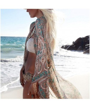 Womens Bikini Cover Ups Beach Casual Dress Coverup Swimsuits Long Cardigan Buttons Chiffon - Flower Pattern 8 - CL18RMM3S3L $...