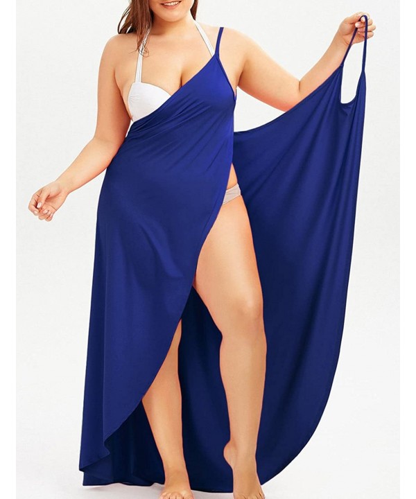 Women's Bikini Cover Up Spaghetti Strap Backless Beach Dress Swimwear - Blue - C918CQ6T06D $24.86-Cover-Ups