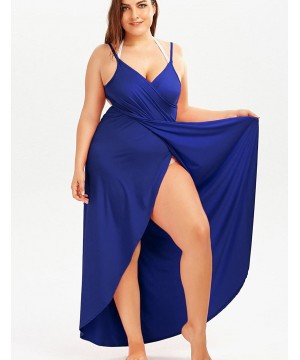 Women's Bikini Cover Up Spaghetti Strap Backless Beach Dress Swimwear - Blue - C918CQ6T06D $24.86-Cover-Ups