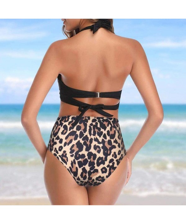 Women Push Up Two Piece Bikini Swimsuits Ruched High Waisted Printed Bathing Sets - Black&leopard - CW19CS50ESY $21.83-Sets