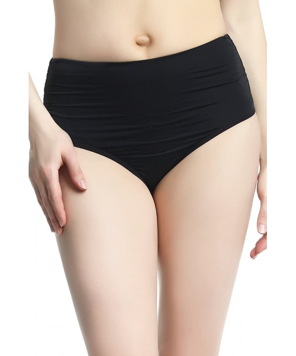 Women's UPF 50+ Full Coverage Swim Brief Bottoms (Regular & Plus Size) - Ruched Black - CM18E8QDWU3 $13.20-Bottoms