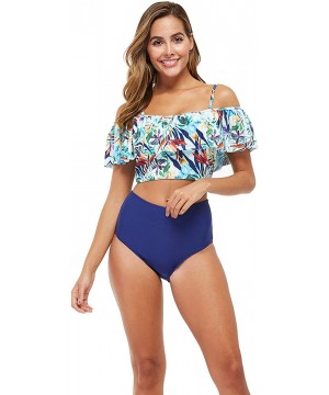 Swimsuits for Women Two Piece Bathing Suits Ruffled Flounce Top with High Waisted Bikini Set - C1194UQ3CRN $32.96-Sets