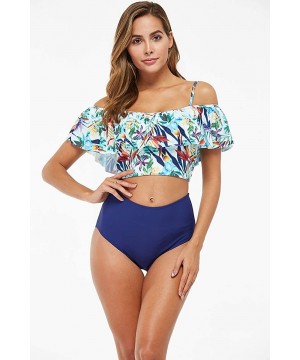 Swimsuits for Women Two Piece Bathing Suits Ruffled Flounce Top with High Waisted Bikini Set - C1194UQ3CRN $32.96-Sets