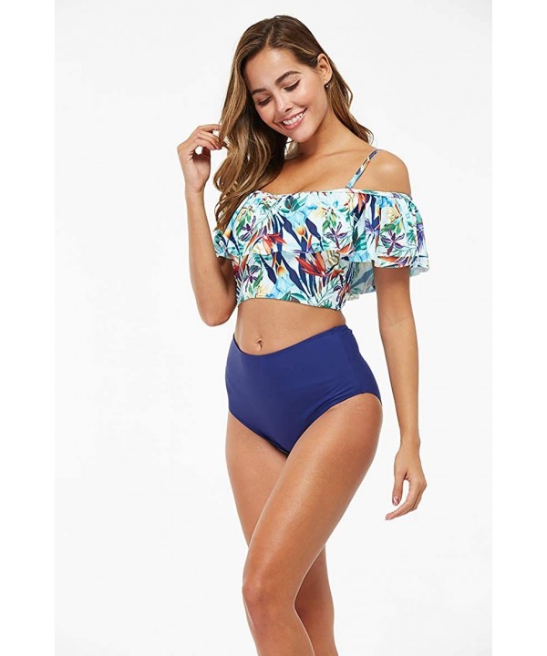 Swimsuits for Women Two Piece Bathing Suits Ruffled Flounce Top with High Waisted Bikini Set - C1194UQ3CRN $32.96-Sets