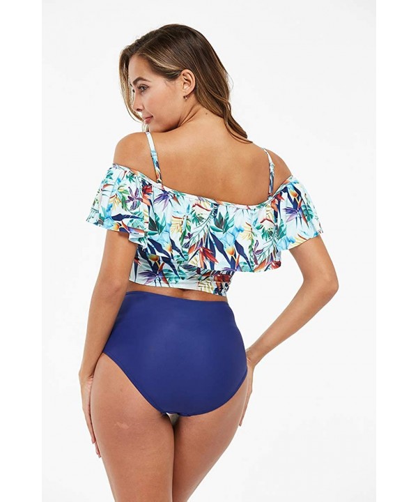 Swimsuits for Women Two Piece Bathing Suits Ruffled Flounce Top with High Waisted Bikini Set - C1194UQ3CRN $32.96-Sets