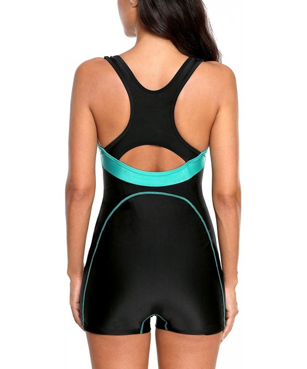 Women Boyleg One Piece Swimsuit Athletic Racerback Swimwear Bathing Suit - Black - CA18CL2QTT4 $26.38-One-Pieces