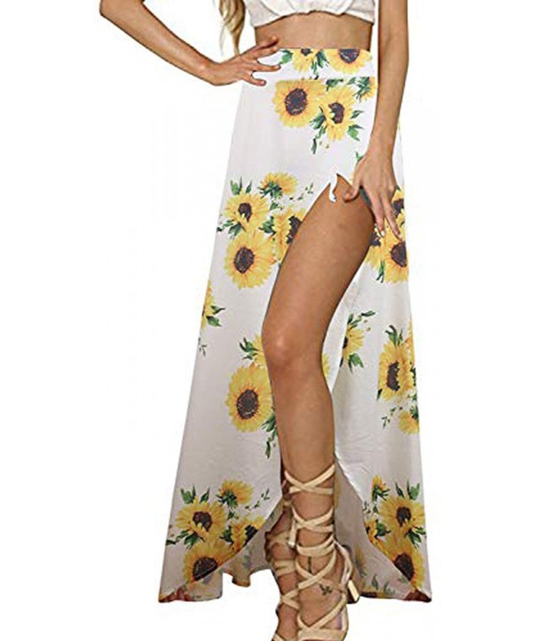 Womens Boho Floral Tie Up Waist Summer Beach Wrap Cover Up Maxi Skirt - 2-white - CJ18UD0R6AR $27.49-Cover-Ups