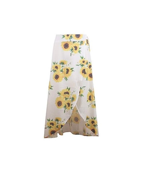 Womens Boho Floral Tie Up Waist Summer Beach Wrap Cover Up Maxi Skirt - 2-white - CJ18UD0R6AR $27.49-Cover-Ups