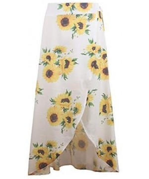 Womens Boho Floral Tie Up Waist Summer Beach Wrap Cover Up Maxi Skirt - 2-white - CJ18UD0R6AR $27.49-Cover-Ups