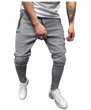 Mens Joggers Pants Slim Fit Plaid Striped Drawstring Sweatpant Tapered Trousers with Zip Pockets - Gray - C81932HZSMU $23.68-...