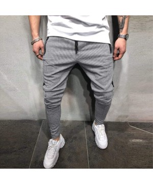 Mens Joggers Pants Slim Fit Plaid Striped Drawstring Sweatpant Tapered Trousers with Zip Pockets - Gray - C81932HZSMU $23.68-...