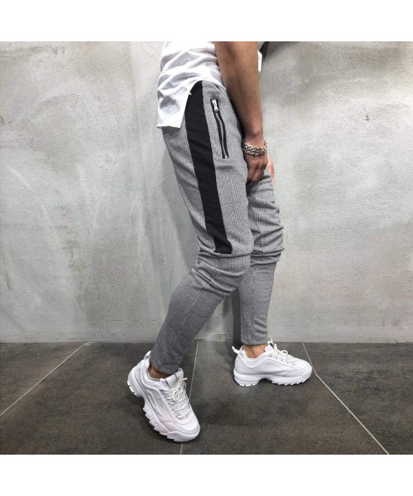 Mens Joggers Pants Slim Fit Plaid Striped Drawstring Sweatpant Tapered Trousers with Zip Pockets - Gray - C81932HZSMU $23.68-...