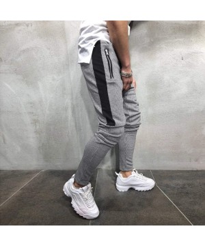 Mens Joggers Pants Slim Fit Plaid Striped Drawstring Sweatpant Tapered Trousers with Zip Pockets - Gray - C81932HZSMU $23.68-...