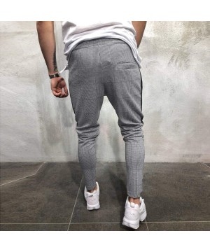 Mens Joggers Pants Slim Fit Plaid Striped Drawstring Sweatpant Tapered Trousers with Zip Pockets - Gray - C81932HZSMU $23.68-...