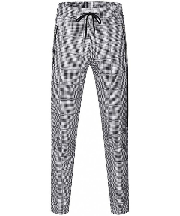 Mens Joggers Pants Slim Fit Plaid Striped Drawstring Sweatpant Tapered Trousers with Zip Pockets - Gray - C81932HZSMU $23.68-...