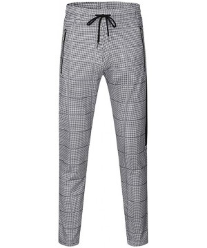 Mens Joggers Pants Slim Fit Plaid Striped Drawstring Sweatpant Tapered Trousers with Zip Pockets - Gray - C81932HZSMU $23.68-...