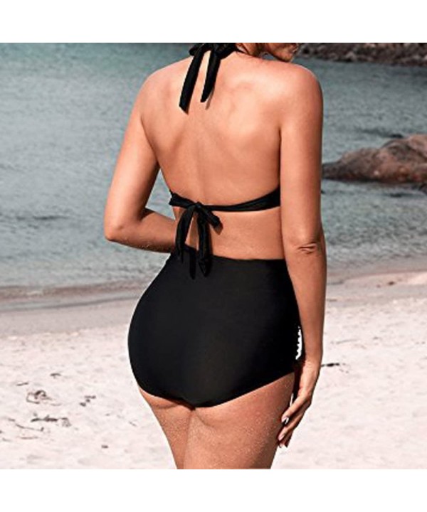 Women's High Waist Bikini Swimwear Women's Vintage Print Beachwear Bikini Set Swimwear - B3-black - CX196M39EDO $8.31-Cover-Ups