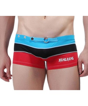 Mens Swimming Underwear Spa Color Matching Low Waist Swimsuits Briefs Bikini Trunk Stripe Boxer for Men - Red Blue - CL18UCIW...