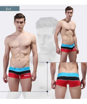 Mens Swimming Underwear Spa Color Matching Low Waist Swimsuits Briefs Bikini Trunk Stripe Boxer for Men - Red Blue - CL18UCIW...