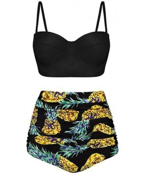 Women High Waisted Bikinis Set Split Two-Piece Swimsuit Bathing Suit Swimwear - Black Yellow - CY1900TY6OC $39.67-Sets