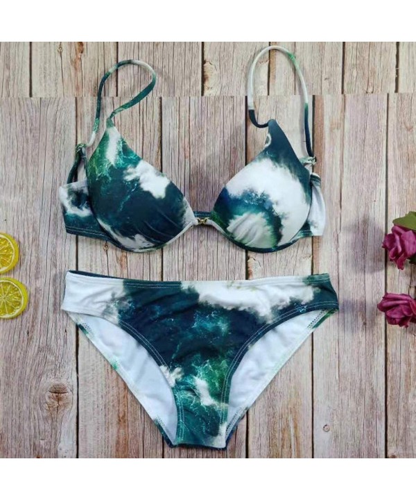 Sexy Two Pieces Tie-Dye Print Backless Lace Up High Cut Bikini Set Beachwear Bathing Suits Swimwear - Green 03 - CQ199C74AR0 ...