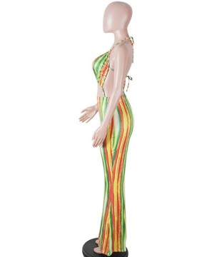 Womens Sexy V Neck Backless Stripes Bohemian Print Jumpsuit Rompers - Yellow - CN18DKH57LO $20.01-Sets