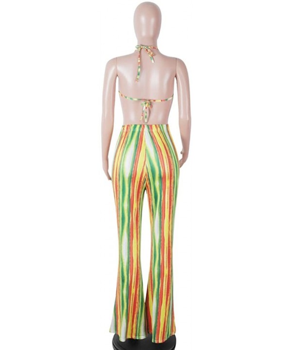 Womens Sexy V Neck Backless Stripes Bohemian Print Jumpsuit Rompers - Yellow - CN18DKH57LO $20.01-Sets